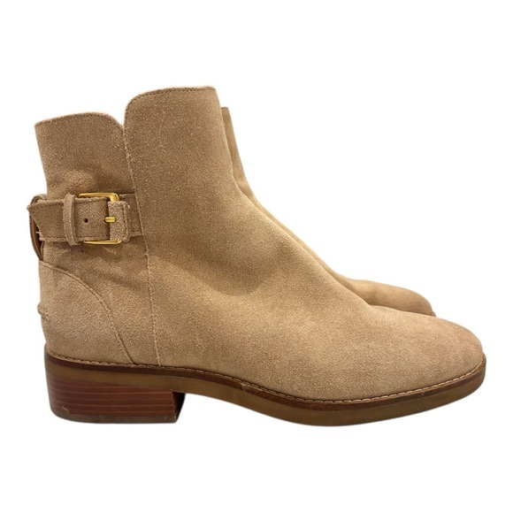 Cole Haan Size 8.5 B Tan Sand Suede Leather Hampshire Buckle Bootie New - Picture 1 of 9